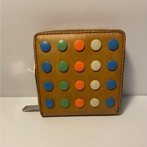 Fossil Brown  Tan Leather  Wallet with Multicolor Button Accents